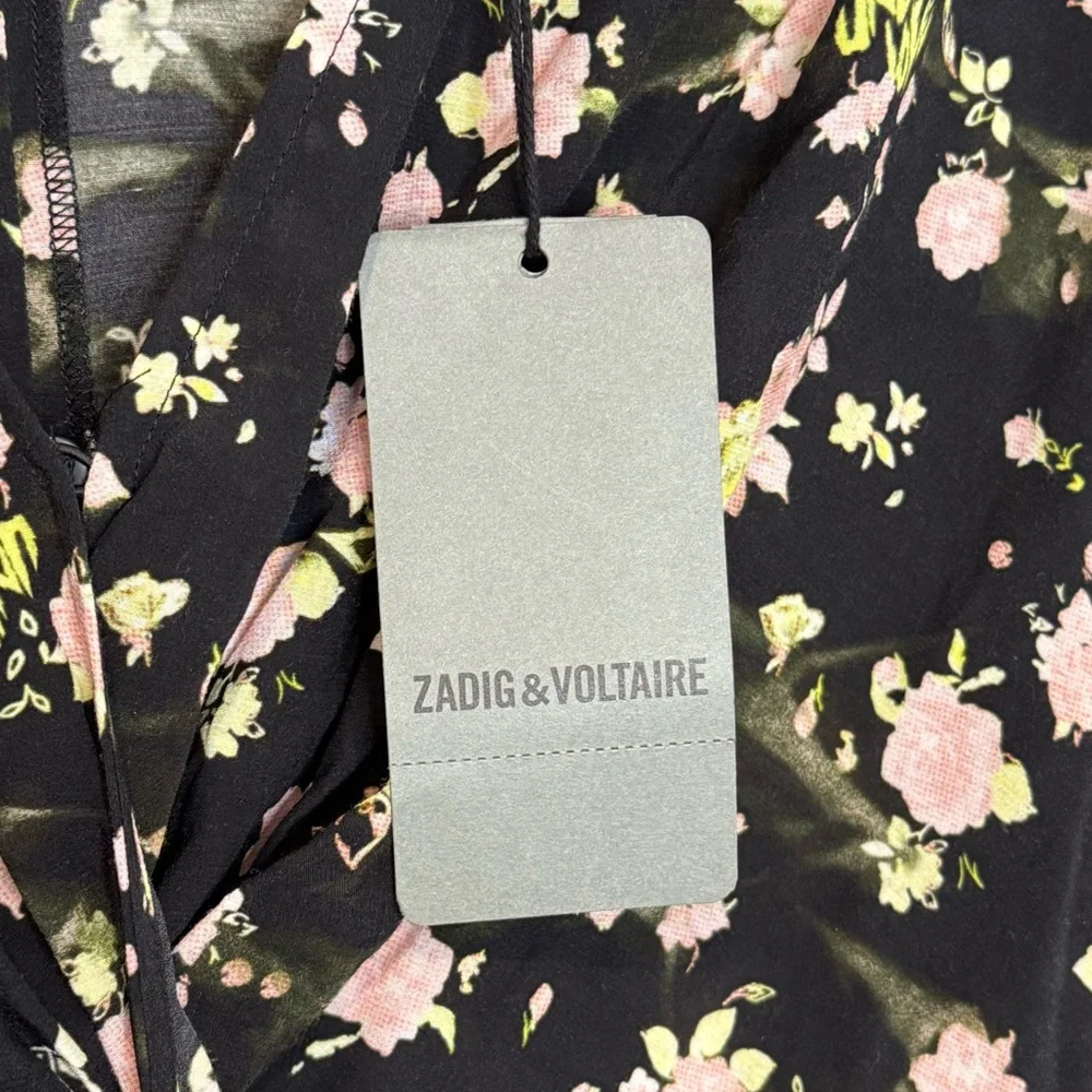 Zadig & Voltaire Black Floral Rozom Soft Crinkle Roses Summer Slim Mini Dress - Picture 8 of 9
